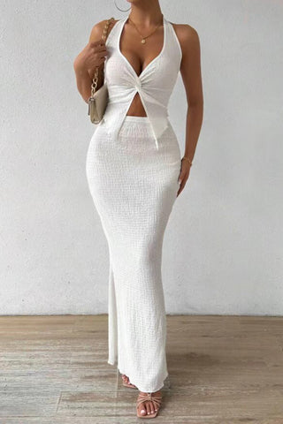 Halter Waist Tie Maxi Skirt Set