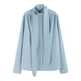 Long-Sleeve Blouse with Tied Neck Detail