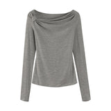 Off-Shoulder Knot Detail Long-Sleeve Top