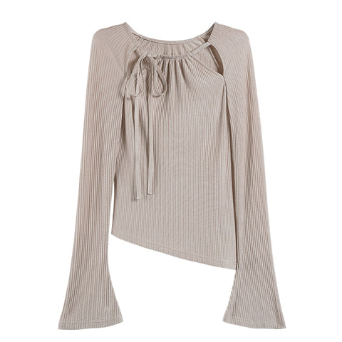 Bell Sleeve Ruched Tie-Neck Top