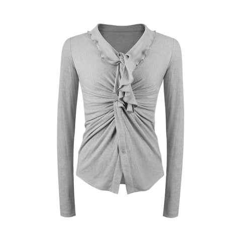 Ruffled V-Neck Cardigan