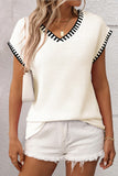 Striped Trim V-Neck Knit Top