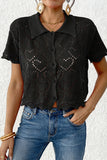 Button-Front Casual Crochet Blouse