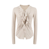 Ruffled V-Neck Cardigan