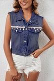 Lace-Trimmed Denim Vest