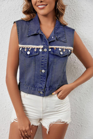 Lace-Trimmed Denim Vest