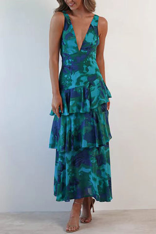 Floral Ruffle Layered Maxi Dress
