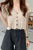 Button-Front Crocheted Blouse