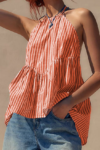 Striped Halter Peplum Tank Top
