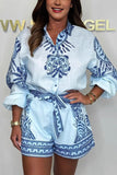 Patterned Button-Up Short Set