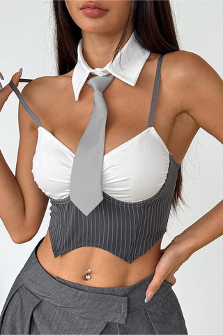 Chic Collar Tank Top with Tie Detail