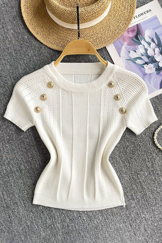 Button-Embellished Ribbed Tank Top