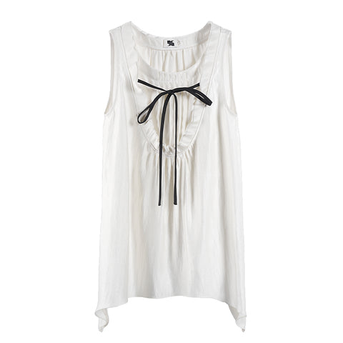 Ruffle Trim Sleeveless Tunic Blouse