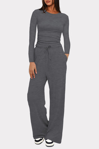 Long Sleeve Top and Wide-Leg Pants Set
