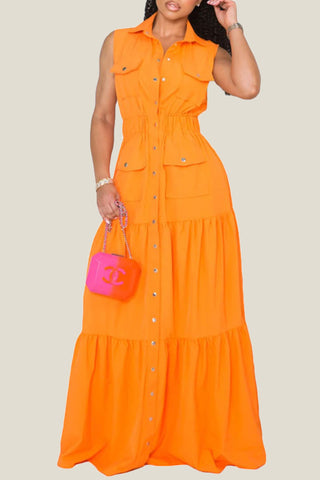 Button-Front Maxi Casual Dress