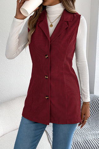 Button-Front Tailored Sleeveless Coat