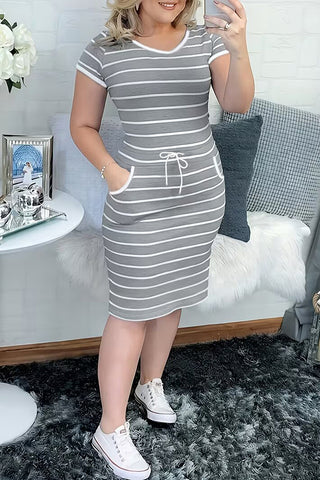 Striped Short-Sleeve Casual Dress