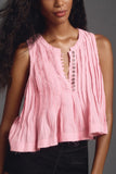 Sleeveless Pleated Blouse with Button Detail