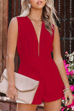 Sleeveless V-Neck Pleated Romper