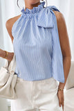 Striped Ruffle Tie-Shoulder Top