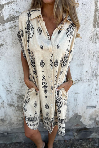 Printed Button-Front Casual Dress