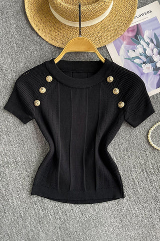 Button-Embellished Ribbed Tank Top