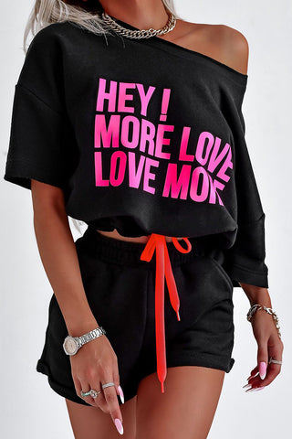 Graphic Tee and Sporty Shorts Set