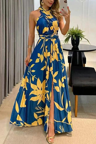 One-Shoulder Zebra Print Maxi Dress