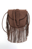 Fringe Shoulder Bag with Decorative Stitching
