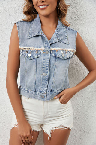 Lace-Trimmed Denim Vest