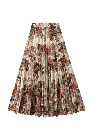 Pleated Maxi Skirt with Pattern