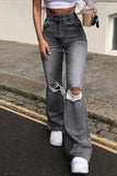 High-Waist Distressed Casual Pants