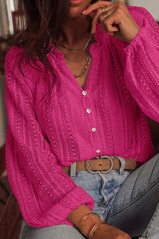 Button-Front Textured Blouse