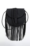 Fringe Shoulder Bag with Decorative Stitching