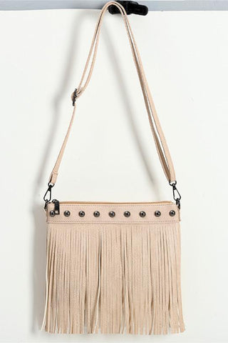 Fringe Crossbody Bag with Stud Accents