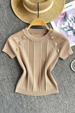 Button-Embellished Ribbed Tank Top