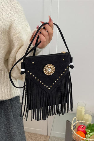 Fringe Shoulder Bag with Embellishments