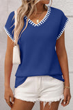 Striped Trim V-Neck Knit Top
