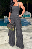 Wide-Leg Cargo Jumpsuit with Straps