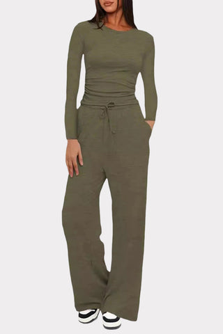 Long Sleeve Top and Wide-Leg Pants Set