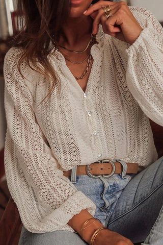 Button-Front Textured Blouse