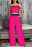 Button-Front Tube Top and High-Waist Pant Set