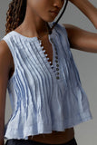Sleeveless Pleated Blouse with Button Detail
