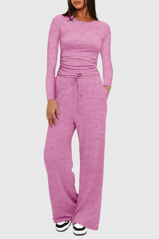 Long Sleeve Top and Wide-Leg Pants Set