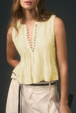 Sleeveless Pleated Blouse with Button Detail