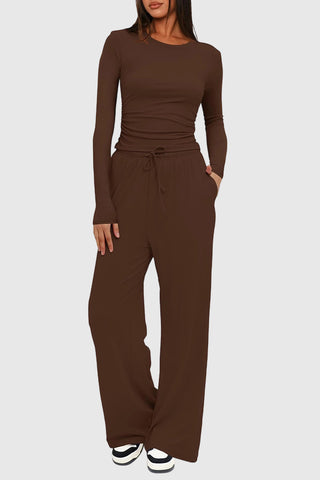 Long Sleeve Top and Wide-Leg Pants Set