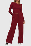 Long Sleeve Top and Wide-Leg Pants Set