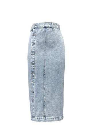 Button Detail Denim Midi Skirt
