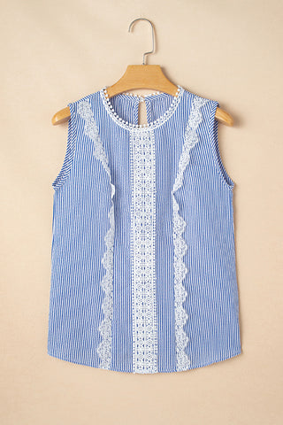 Striped Lace Trim Sleeveless Blouse