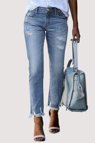 Distressed Hem Skinny Jeans